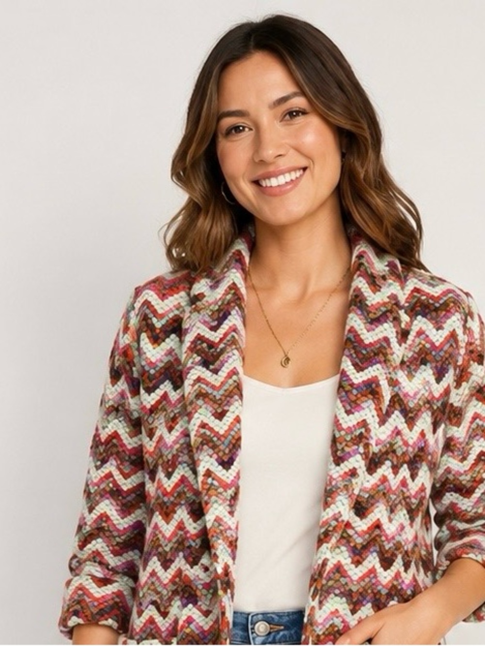 Ellison Multicolor Chevron Open Front Blazer Jacket Size Small